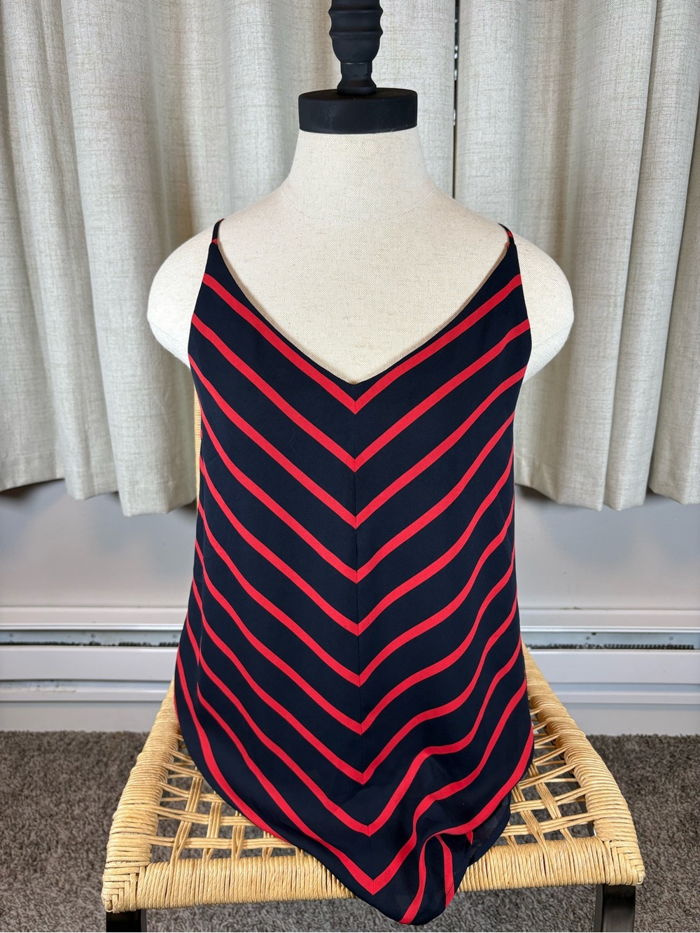 LOFT Navy and Red Chevron Stripe V-Neck Cami
